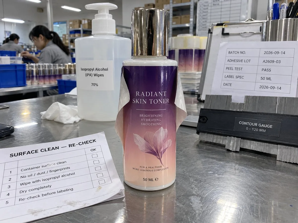 label edge lift curved bottle