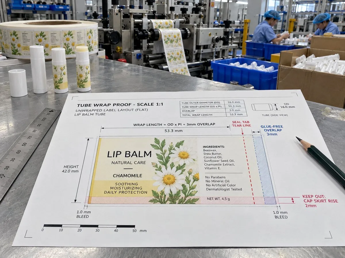 lip balm label diagram tear line overlap