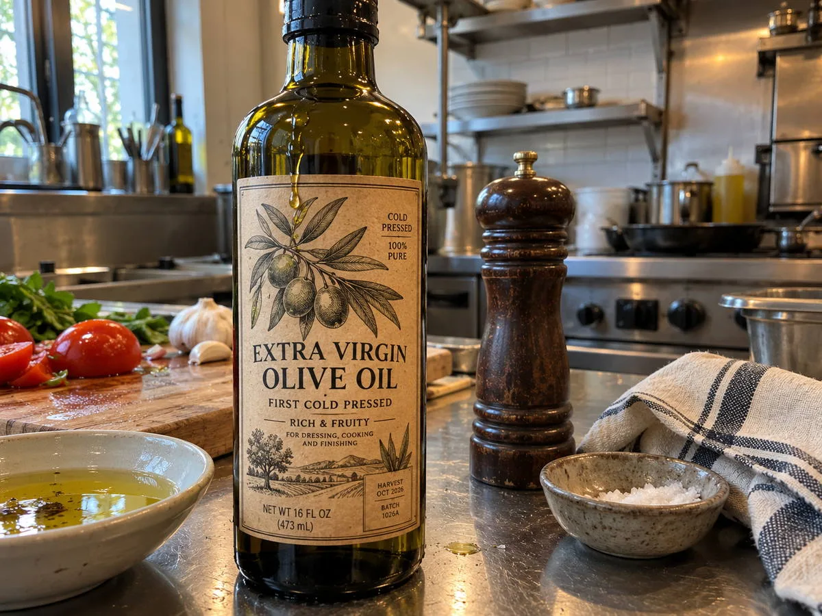 Oil bottle kraft look film label kitchen