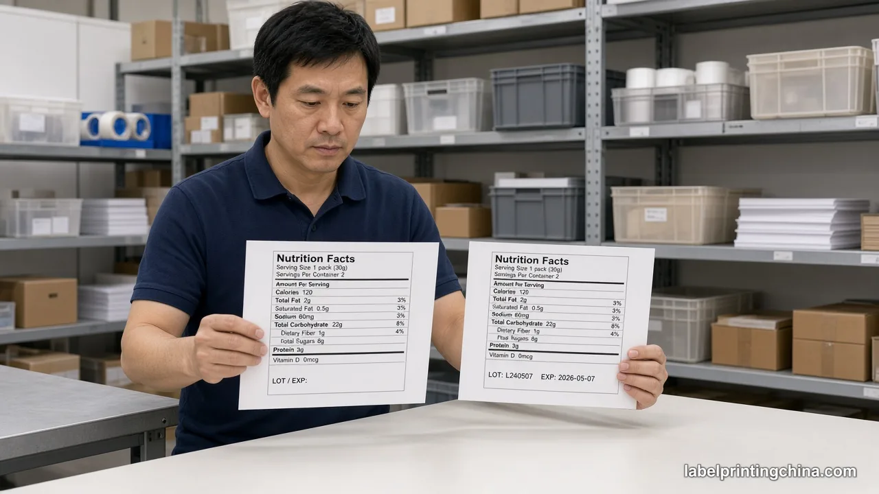 Prepress comparing a coded sample with a blank label window