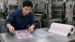 Press Room Comparing Flexo Plates With Label Roll