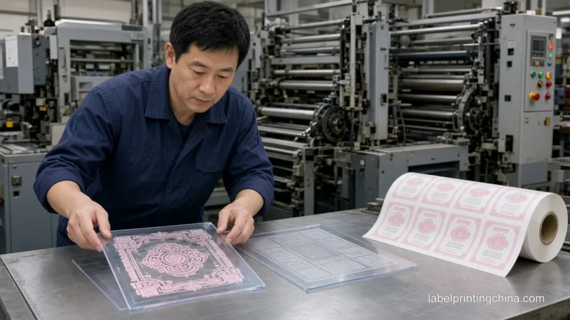 Press Room Comparing Flexo Plates With Label Roll