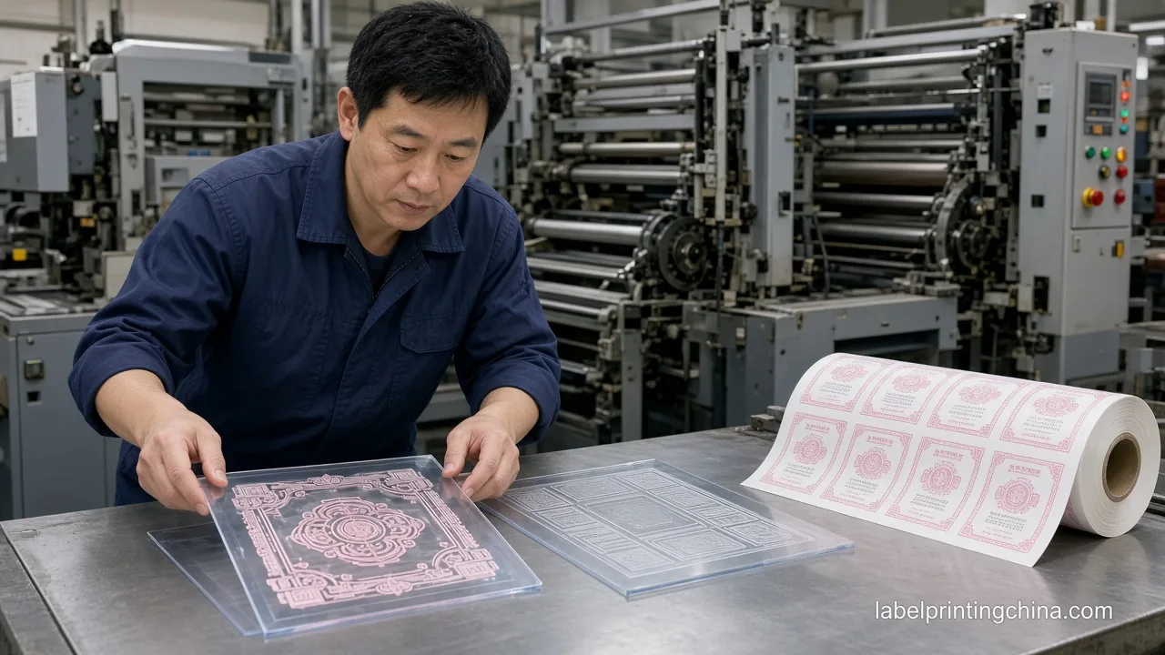 Press Room Comparing Flexo Plates With Label Roll