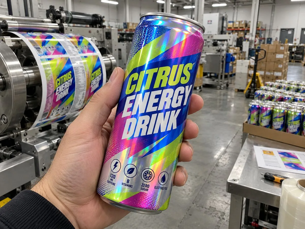 prism pop holographic beverage can bottle labels