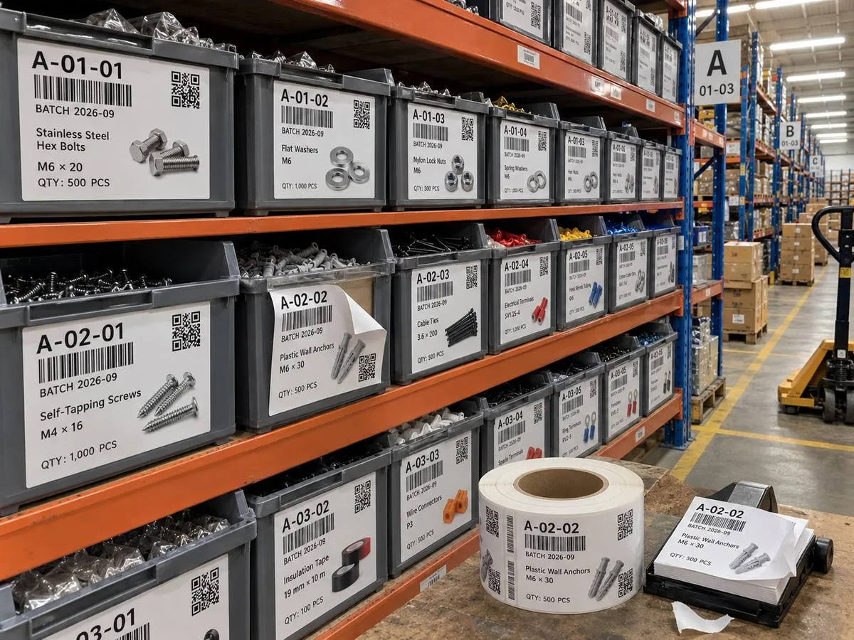 removable barcode label rack bins