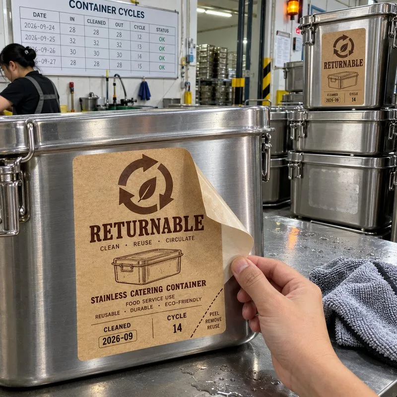 removable label rental container return