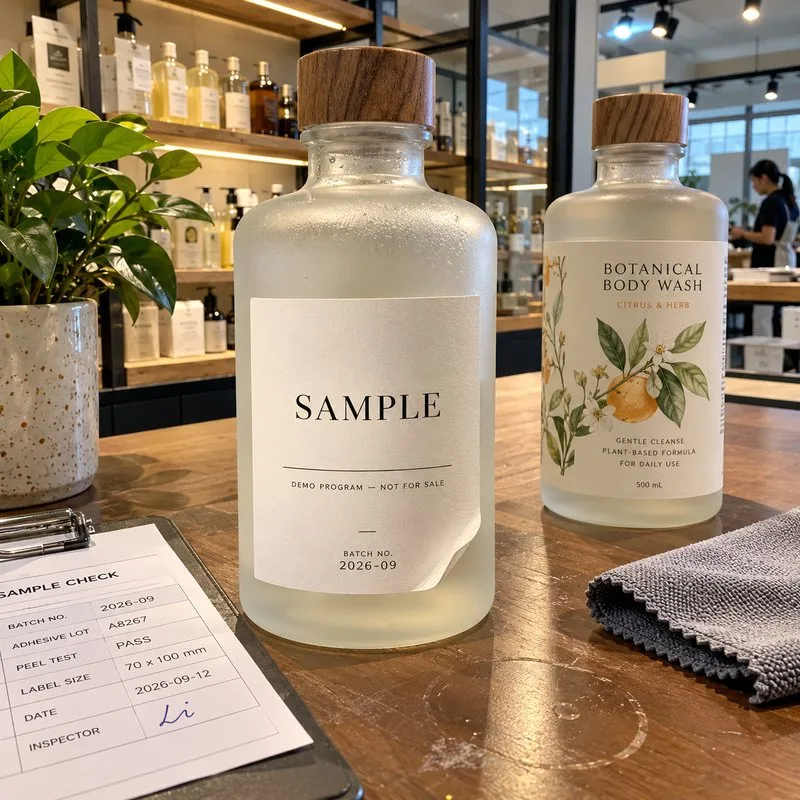 removable sample label display bottle