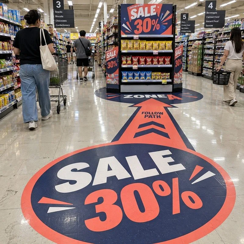 Retail sale floor decal promotion aisle
