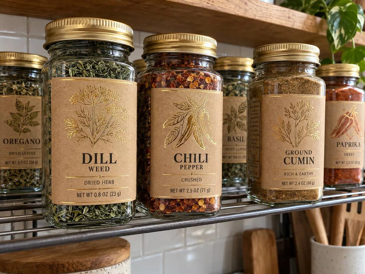 Round kraft lid seals spice jars