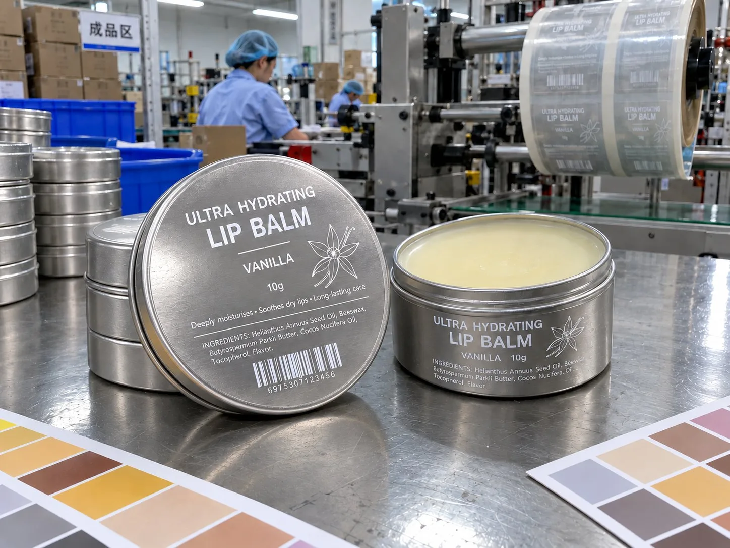 round tin lid labels lip balm