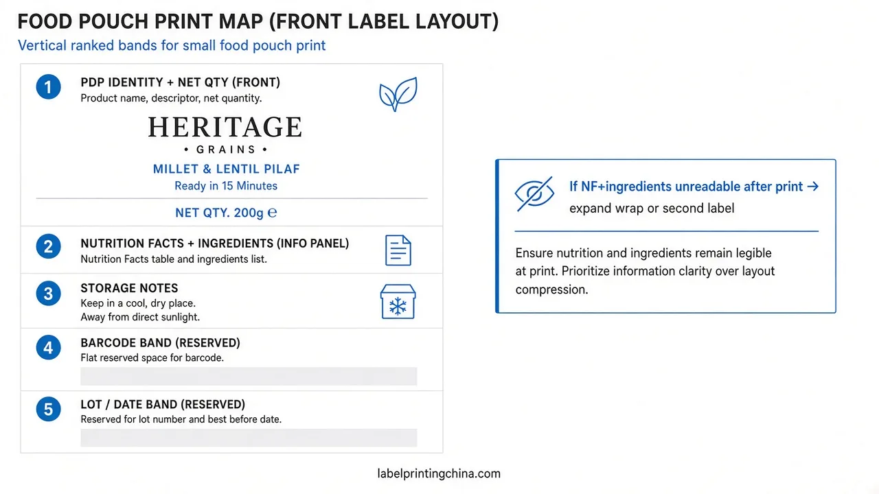 Ranked print bands for PDP nutrition ingredients barcode and lot