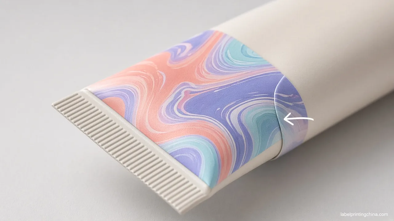 Tube label overlap and crimp edge placement diagram