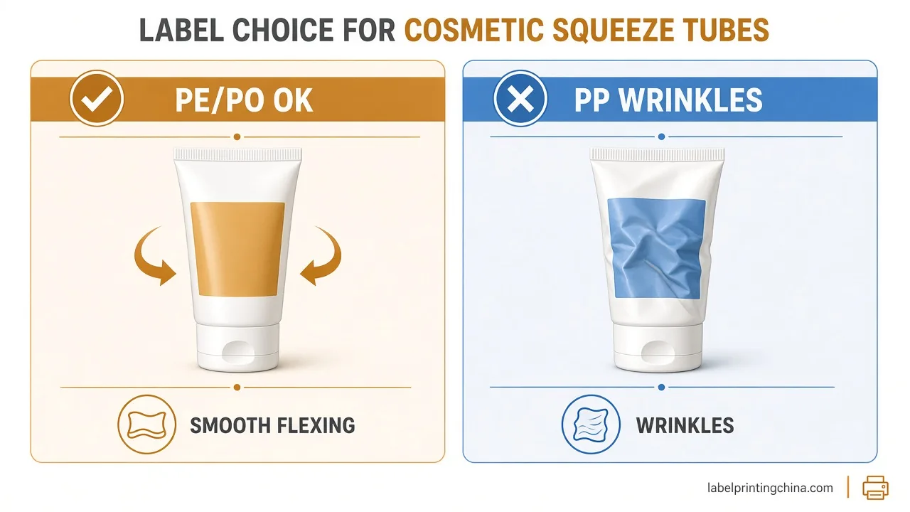 PE versus PP squeeze tube label wrinkle comparison