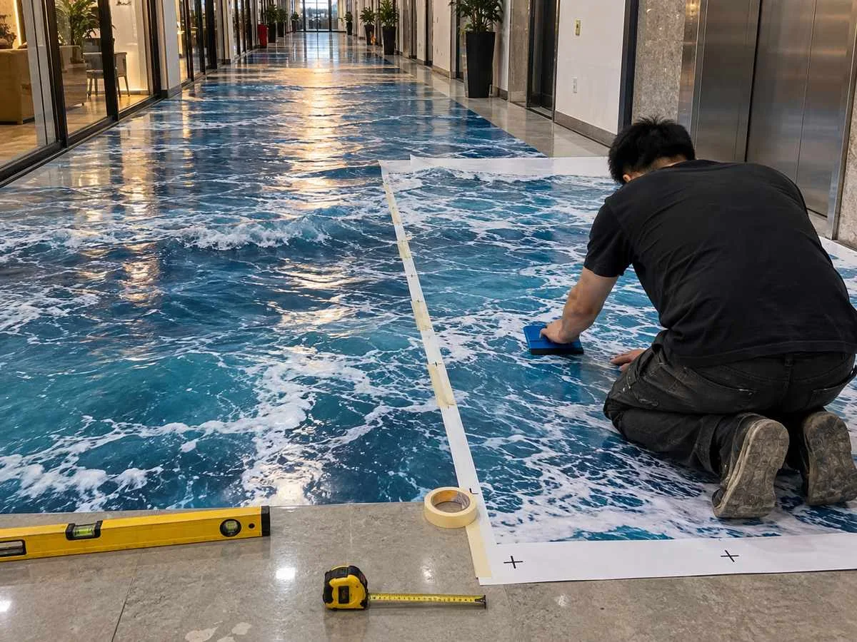 Tiled large format floor graphic panels