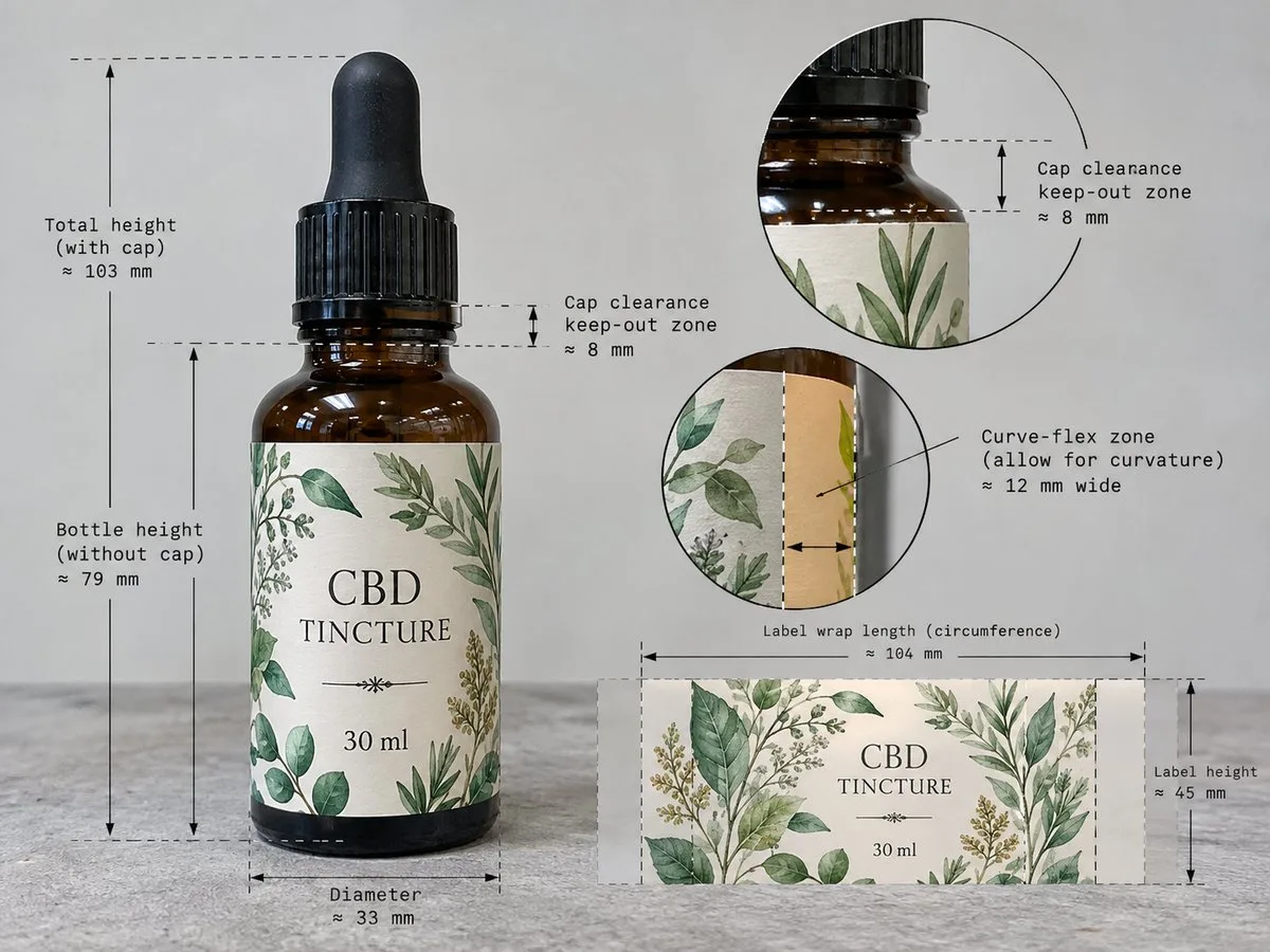 Tincture dropper label wrap anatomy