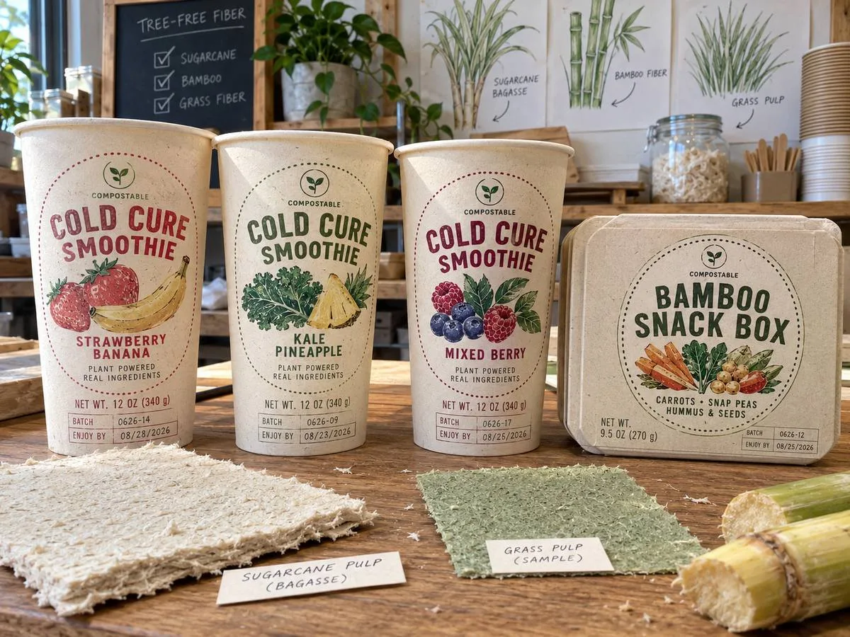 Tree free fiber compostable labels sugarcane