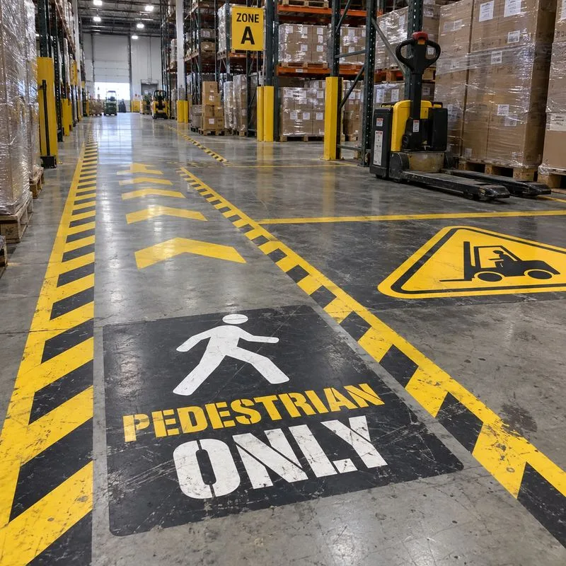Warehouse safety floor decal walkway