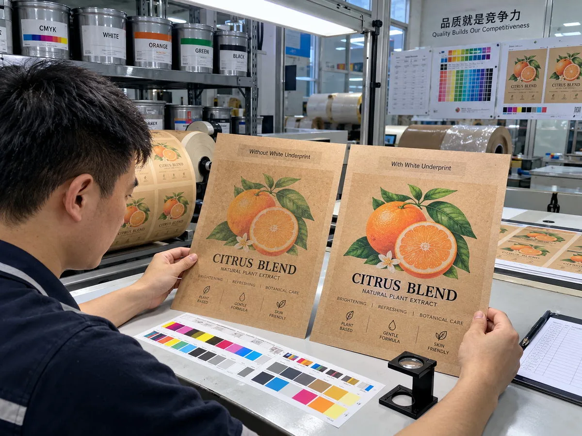 White underprint color proof kraft labels