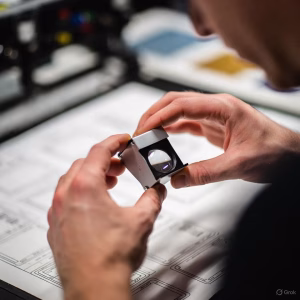 Pre Press Expert Manually Auditing Label Proofs With A Loupe. (2)